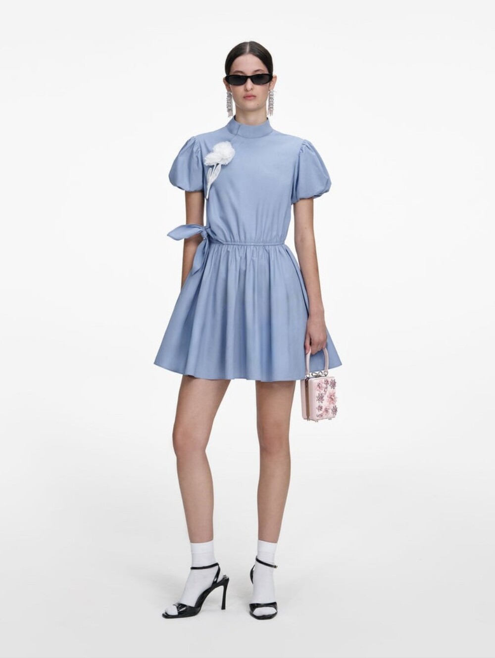 Self Portrait Blue Cotton Drape Mini Dress